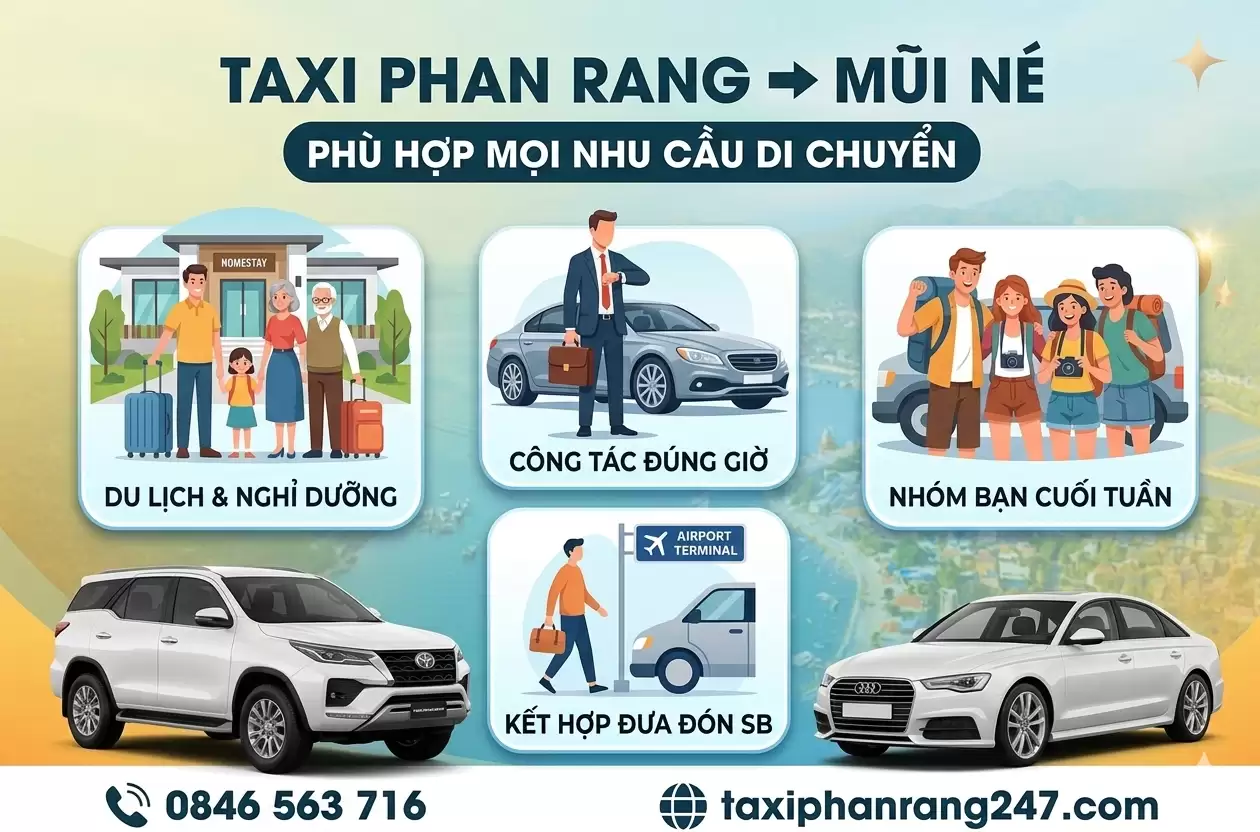Taxi Phan Rang đi Mũi Né nhanh chóng, xe riêng đón tận nơi
