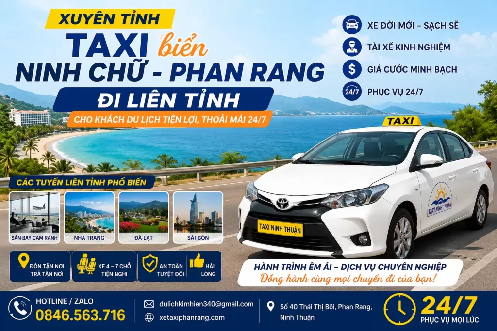 Đặt Taxi Biển Ninh Chữ - Phan Rang Xe Ghép Tiết Kiệm