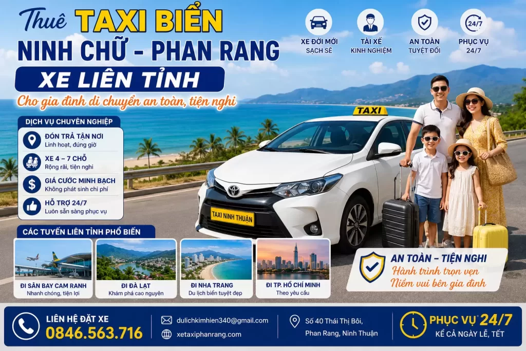 Đặt Taxi Biển Ninh Chữ - Phan Rang Xe Ghép Tiết Kiệm
