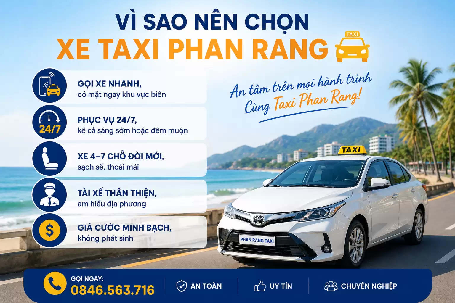 Taxi gần biển Ninh Chữ – Dịch vụ nhanh chóng, tiện lợi 24/7