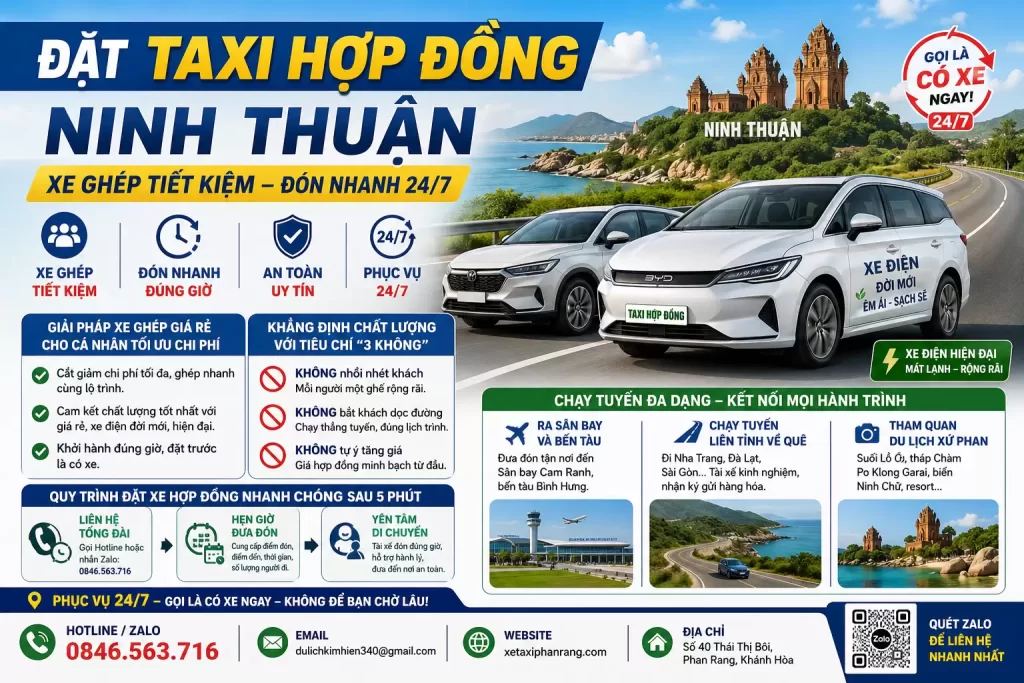 Đặt Taxi Hợp Đồng Ninh Thuận – Xe Ghép Tiết Kiệm Đón Nhanh 24/7