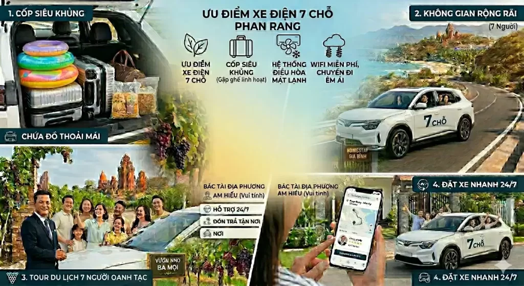 Đặt Thuê Xe 7 Chỗ Phan Rang – Xe Điện Đời Mới Giá Rẻ Re
