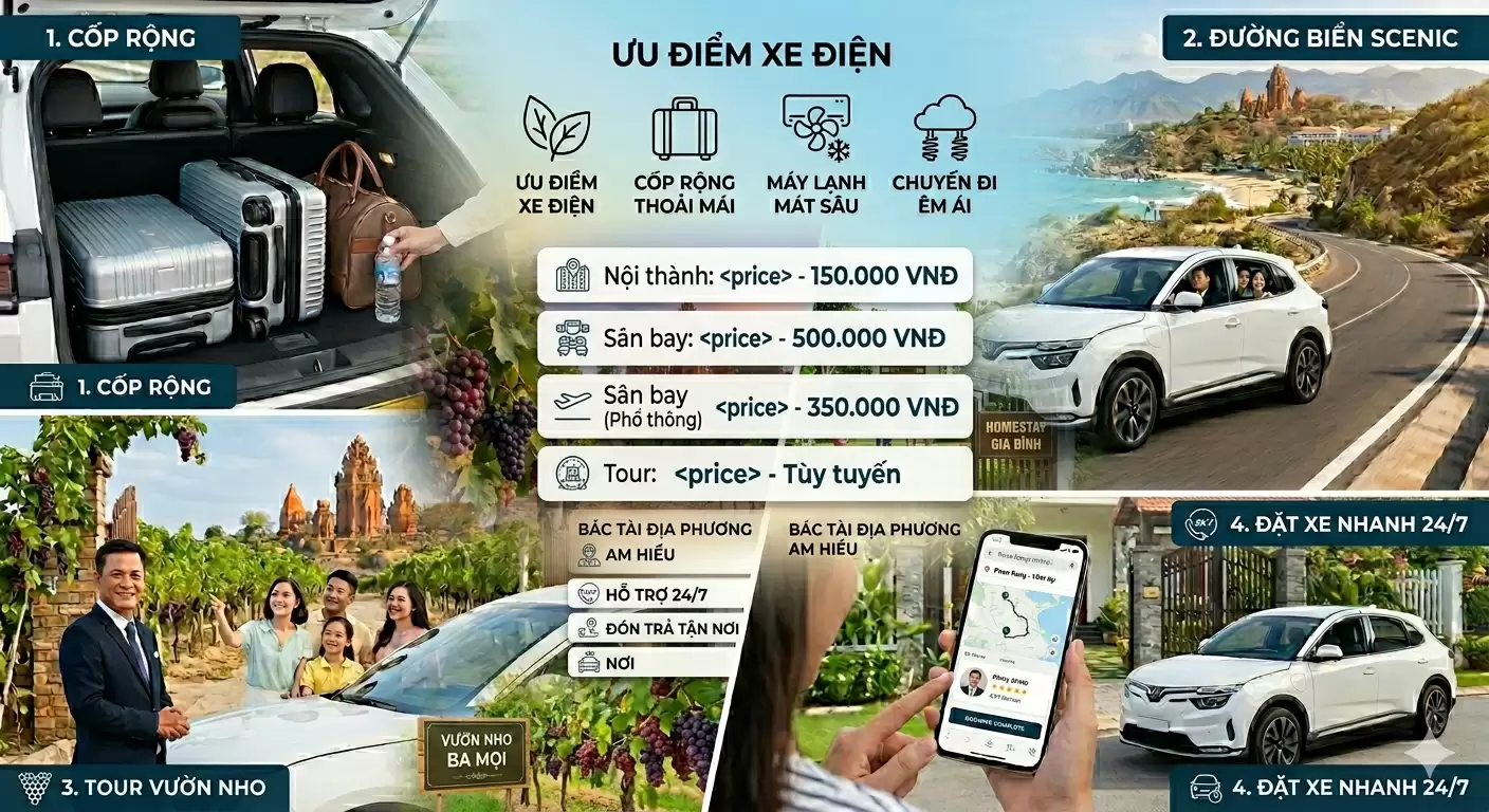 Gọi Taxi Biển Ninh Chữ Phan Rang – Xe Điện Đời Mới Đón Nhanh 24/7