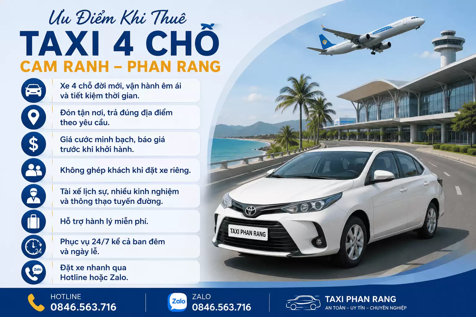 Taxi 4 Chỗ Cam Ranh Phan Rang – Xe Riêng Tiện Lợi, Giá Hợp Lý, Phục Vụ 24/7