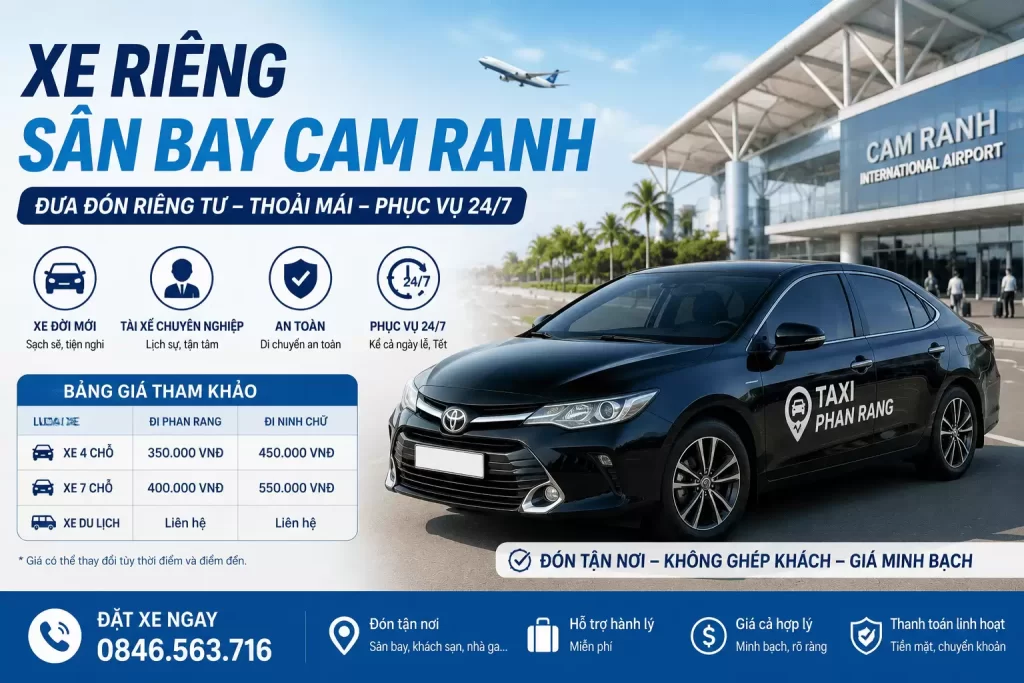 Xe Riêng Sân Bay Cam Ranh – Đưa Đón Riêng Tư, Thoải Mái, Phục Vụ 24/7